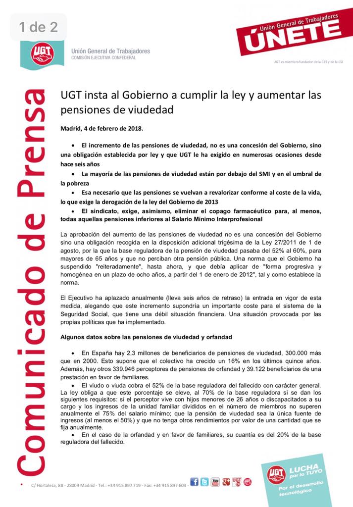 Comunicado pensiones viudedad